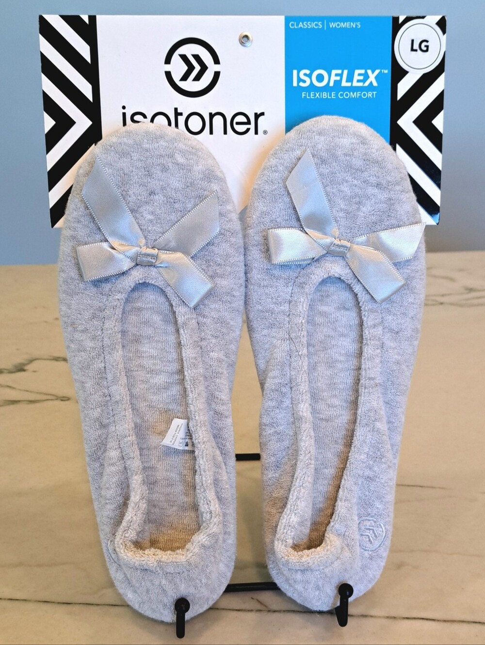 NWT Isotoner Isoflex Women's Grey Slip-on Slippers Size Large Shoe Size 8-9